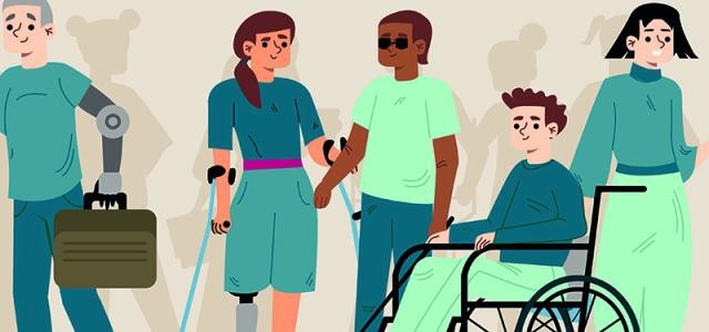 Illustration Personen mit sichtbaren und unsichtbaren Behinderungen 