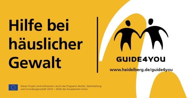 Zu sehen ist das Logo des Projektes: zwei gelbe Männchen, die sich an der Hand nehmen. Darunter steht der Name des Projektes: Guide4You