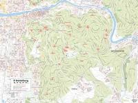 Lagekarte der Waldhütten und Rettungspunkte im südlichen Stadtwald.
