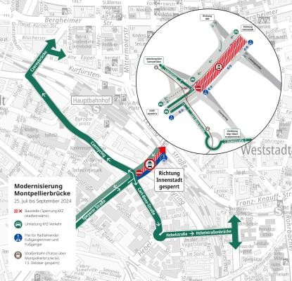 Aktuelle Umleitungen über Montpellierbrücke (Grafik: Stadt Heidelberg)