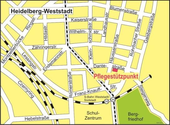 Karte mit Pflegestützpunkt (Grafik: Stadt Heidelberg) Karte mit Pflegestützpunkt