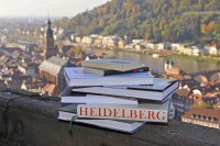 Bücherstapel mit Blick auf Heidelbergs Altstadt (Foto: Dorn)