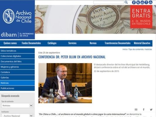 Vortragsankündigung auf der Homepage des Archivo Nacional de Chile (Foto: Archivo National de Chile)