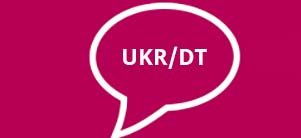 weiße Blase als Symbol für Sprache mit dem Schriftzug UKR/DT weiße Blase als Symbol für Sprache mit dem Schriftzug UKR/DT