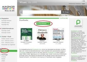PressReader Zugang über die Webseite "www.munzinger.de"