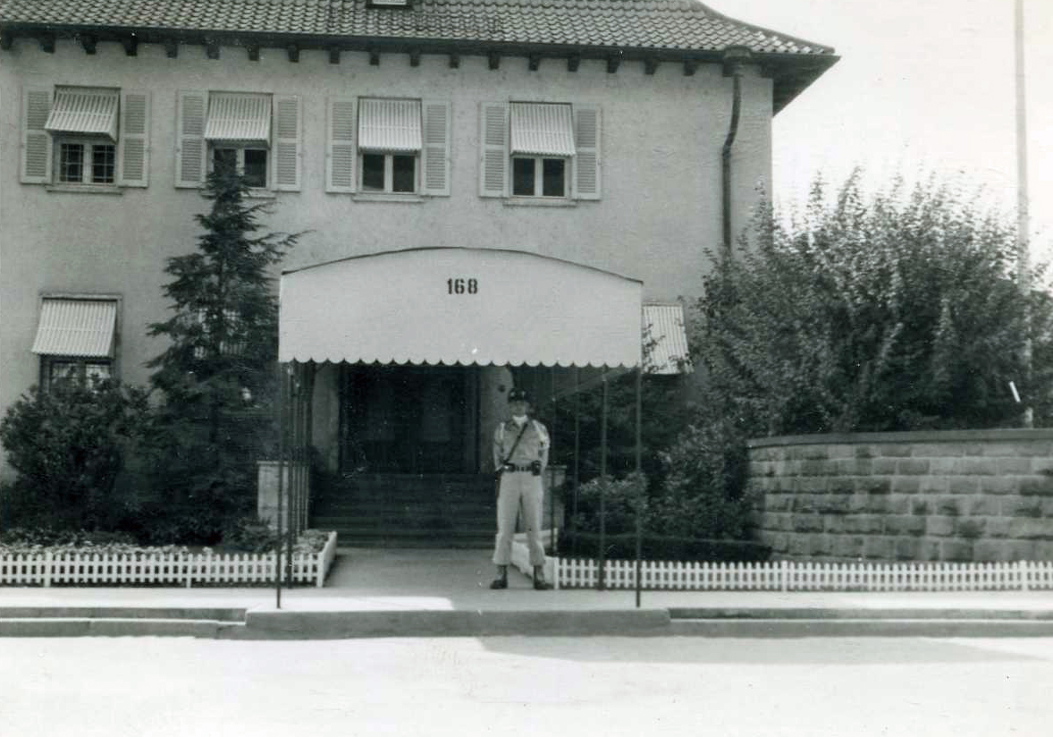 Guarded entrance to the Keyes Building with US soldiers