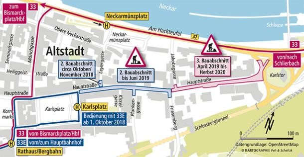 Übersicht über die Verkehrsführung beim zweiten und dritten Bauabschnitt (Grafik: Peh und Schefcik)