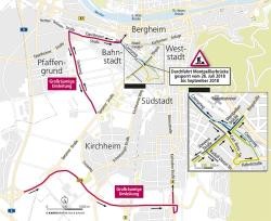 Übersicht über die Umleitungen zur Baustelle Montpellierbrücke (Grafik: Peh & Schefcik)