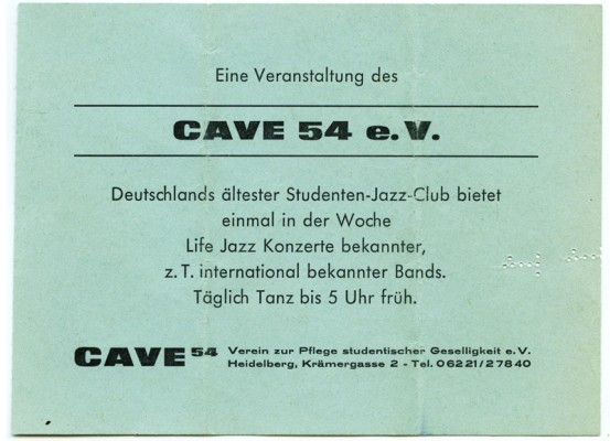 Eintrittskarte Cave 54 (Foto: Sammlung Straub)