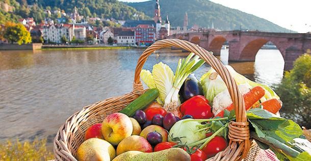 Ein Korb mit vielen unterschiedlichen Früchten und Gemüsesorten (Foto: Vogel)