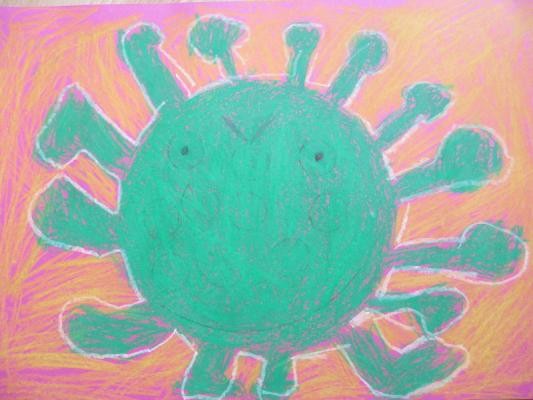 Kawa malte unter dem Titel Das Coronavirus kann man sehen