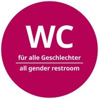 Beschilderung der geschlechtsneutralen Toiletten (Logo: Stadt Heidelberg) WC-Schild für alle Geschlechter mit englischer Übersetzung