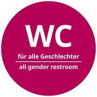 WC-Schild für alle Geschlechter mit englischer Übersetzung