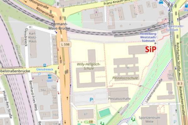 „Sport im Park“ – „Grünfläche ehemalige Julius Springer Schule" (Grafik: OpenStreetMap) Ausschnitt Stadtkarte im Bereich Schulcampus Mitte