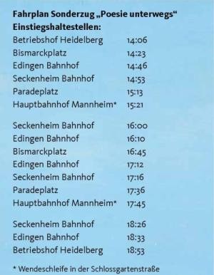 Fahrplan des Poesie-Sonderzuges Fahrplan des Poesie-Sonderzuges