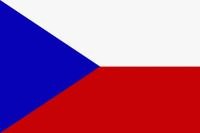 Flagge Tschechien: weißer und roter Balken horizontal, über denen im linken Drittel ein dunkelblaues Dreieck liegt. 