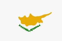 Flagge Zypern: Umriss der Insel in gelb mit zwei grünen Zweigen darunter auf weißem Hintergrund.