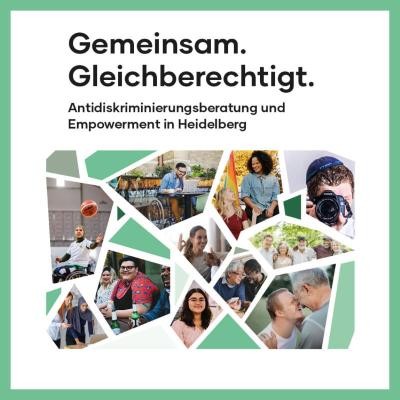 Das Deckblatt und der Titel der Broschüre “Gemeinsam. Gleichberechtigt.” mit Fotos von verschiedenen Menschen