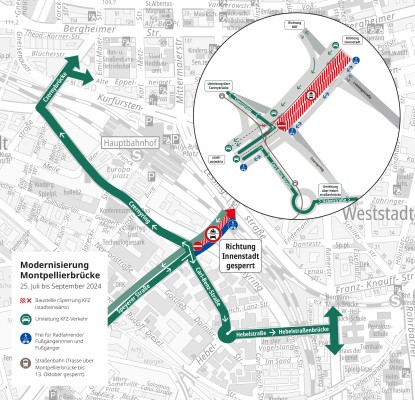 Aktuelle Umleitungen über Montpellierbrücke (Grafik: Stadt Heidelberg)