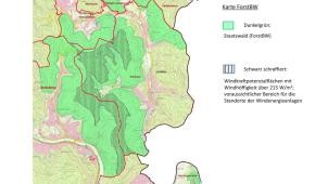 Karte, die die vorgesehene Potenzialfläche beschreibt. (Foto: Forst BW) Karte, die die vorgesehene Potenzialfläche beschreibt
