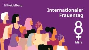 Die neuen Fahnen zum Internationalen Frauentag wehen am 8. März auf der Theodor-Heuss-Brücke, am Kornmarkt, am Karlstor und am Hauptbahnhof. (Foto: Stadt Heidelberg) Grafik von vielen unterschiedlichen Frauen