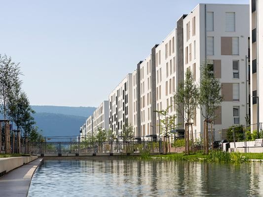 Heidelbergs jüngster Stadtteil Bahnstadt: Blick in den Langen Anger 