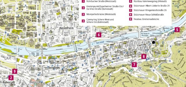 Die größeren Baustellen im Heidelberger Stadtgebiet im zweiten Halbjahr 2023. (Grafik: Stadt Heidelberg)