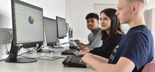 Schülerin und Schüler beim Arbeiten am PC. (Foto: Peter Dorn)