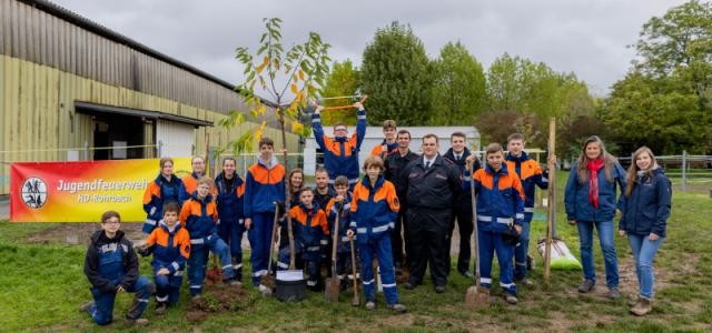 Gruppenfoto der Jugendfeuerwehr auf einer Wiese.