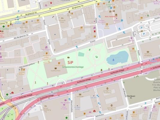 Schwanenteichanlage - Bergheim (Grafik: OpenStreetMap) Schwanenteichanlage - Bergheim