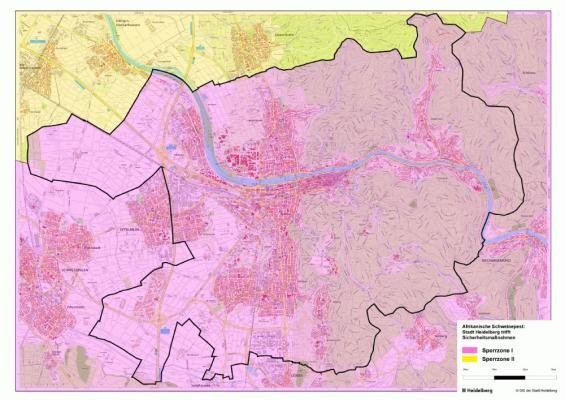 Stadtkarte HD Schweinepest (Grafik: Stadt Heidelberg) Stadtkarte