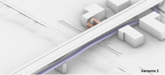 Der Steg befindet sich etwa einen Meter neben der Hauptbrücke unterhalb der Fahrbahn des motorisierten Verkehrs. (Quelle: Tiefbauamt Heidelberg) Blick von oben auf die Planung der neuen Brücke mit separatem Rad und Fußweg.