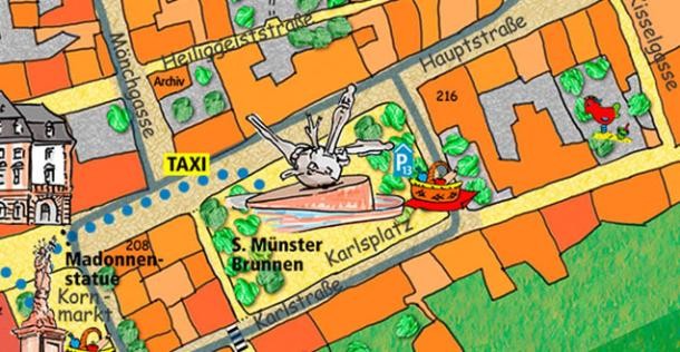 Planausschnitt des Kinderstadtplans - Sebastian-Münster-Brunnen (Grafik: Fuchs)