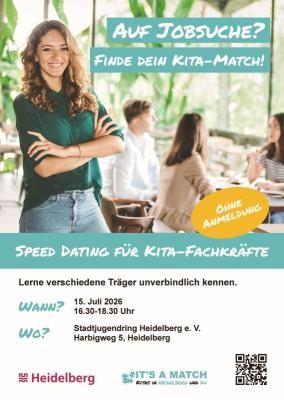 Plakat zum Speed-Dating für Kita-Fachkräfte am 15. Juli 2026. (Foto: Commha Consulting) Plakat des Events