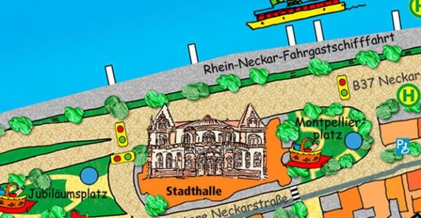 Planausschnitt des Kinderstadtplans - Stadthalle (Grafik: Fuchs)