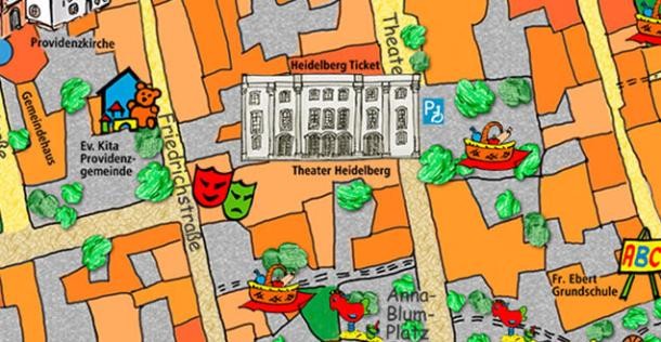 Planausschnitt des Kinderstadtplans - Theater Heidelberg (Grafik: Fuchs) Planausschnitt des Kinderstadtplans - Theater Heidelberg (Grafik: Fuchs)