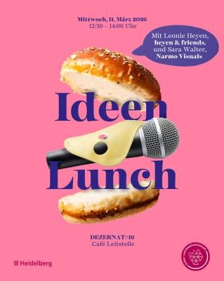 Beim Ideenlunch am Mittwoch, 11. März 2026, von 12.30 bis 14 Uhr im Café Leitstelle im städtischen Kultur- und Kreativwirtschaftszentrum DEZERNAT#16 geht es um Partnerschaften in der Fotografie- und Filmbranche. (Foto: Stadt Heidelberg) Plakat zum Ideenluch am Mittwoch, 11. März 2026