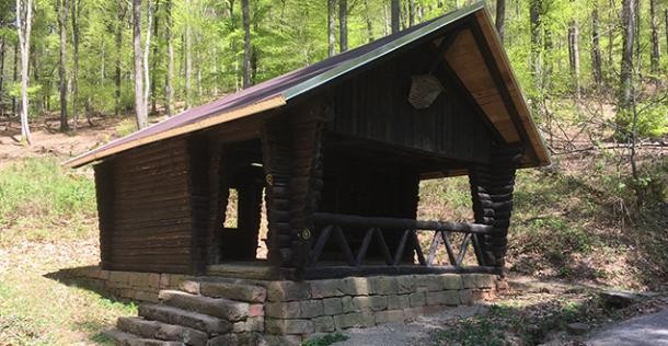 Hütte im Wald.