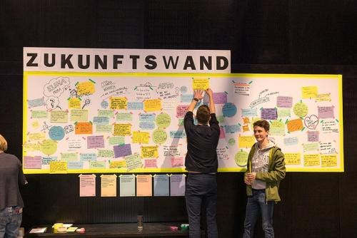 Auf der Zukunftswand werden Fragen der Bürgerinnen und Bürger an die Zukunft gesammelt.(Foto: Sabine Arndt) Auf der Zukunftswand werden Fragen der Bürgerinnen und Bürger an die Zukunft gesammelt.