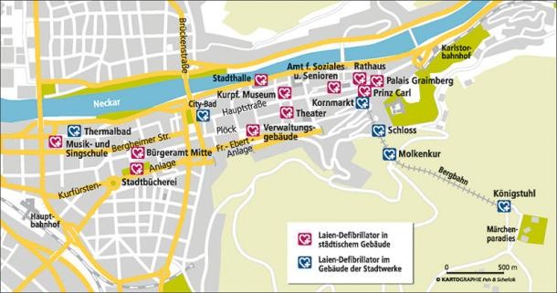 Laien-Defibrillatoren im Stadtgebiet (Grafik: Peh & Schefcik)