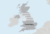 Landkartenausschnitt Großbritannien mit Markierung Cambridge​