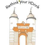 Logo für "rethinkyourHDrink" (Grafik: Studierendenprojekt in Kooperation mit der Kommunalen Suchtbeauftragten) Logo von rethinkyourHDrink zeigt eine Zeichnung des Brückentors der Alten Brücke Heidelberg.