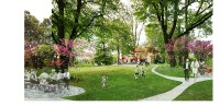 Bürger auf einer Grünfläche im künftigen Bürgerpark. 