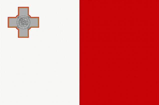 Flagge Malta: weißer und roter Balken vertikal mit einem grauen Kreuz im linken, oberen Eck.