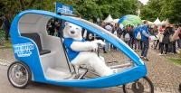 Eisbär-Maskottchen im Fahrrad-Shuttle (Foto: Buck)