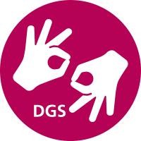 Bild mit zwei Händen und den Buchstaben DGS für Deutsche Gebärdensprache