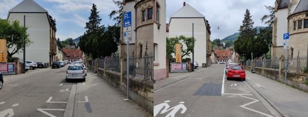 Die Bachstraße vor und nach der Neuordnung. (Foto links 2022, rechts 2023: Stadt HD)
