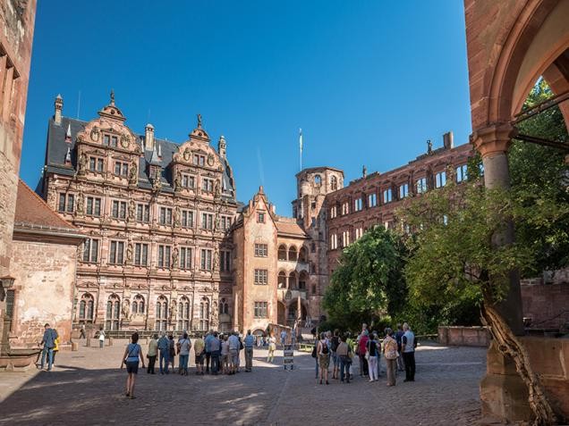 Groups of tourists visiting the castle (Photo: Schwerdt/ Heidelberg Marketing)