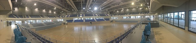 Innenraum der neuen Großsporthalle SNP dome im Heidelberg Innovation Park.