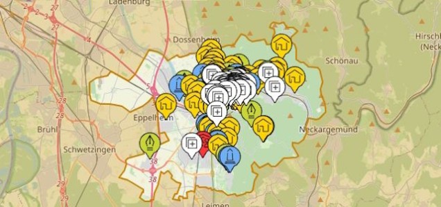 Screenshot der Digitalen Literaturkarte Baden-Württemberg mit Heidelberg als Modellstadt